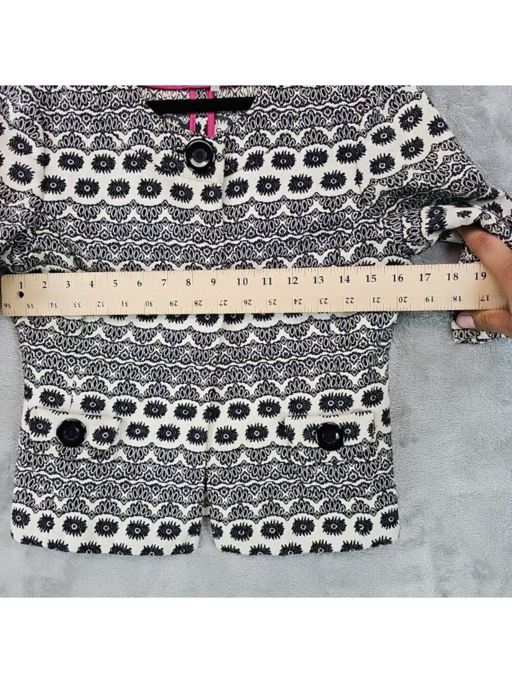 Classiques Entier Blazer Womens XS Black Geometric Jacquard 3/4 Sleeve Lined - Picture 8 of 10